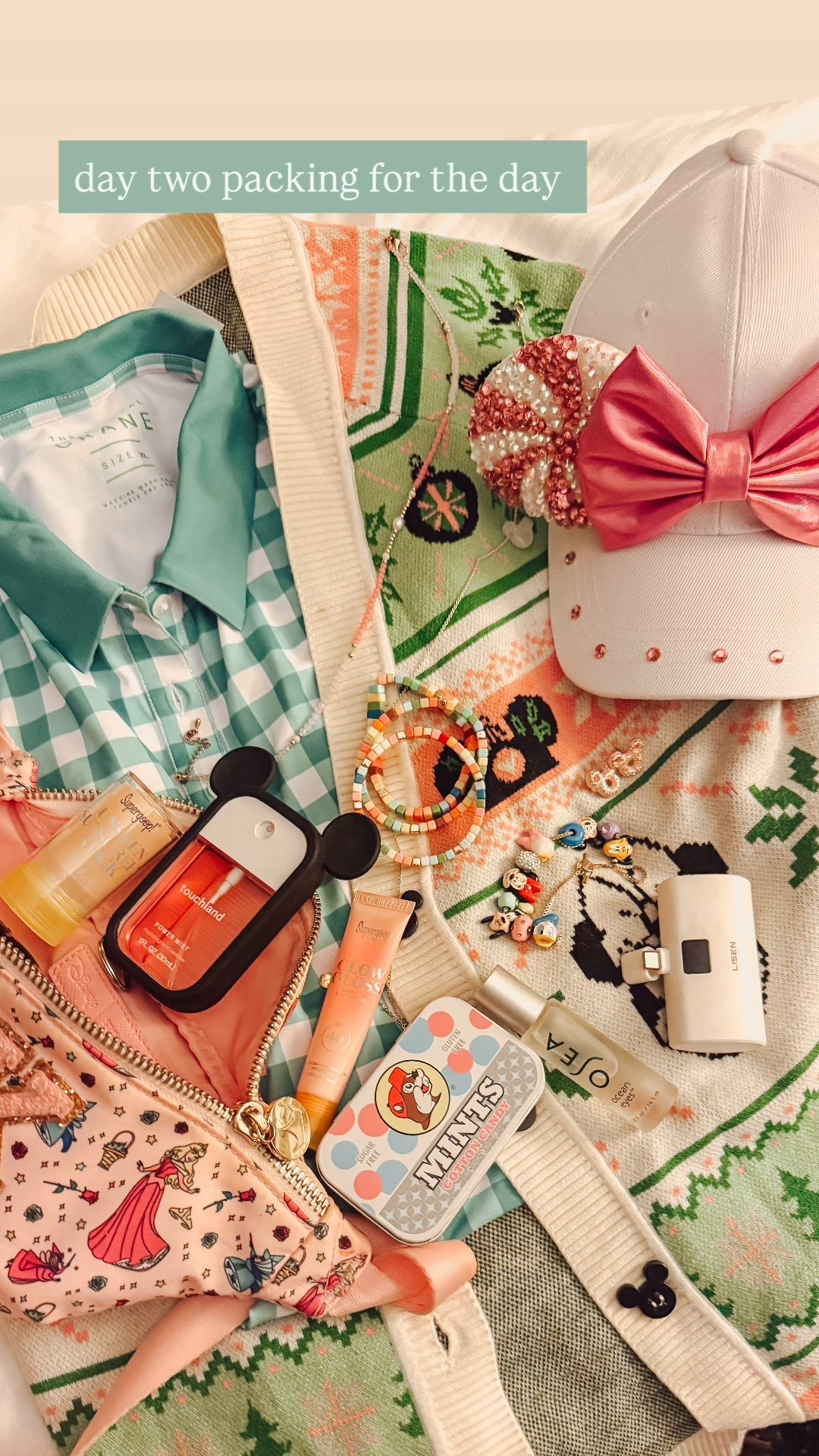 Disney ootd, packing for the day, Disney outfit 
Hats are from little ears boutique - I did the turn any ears into a hat option 

#LTKgrwm #LTKootd #LTKmomlife