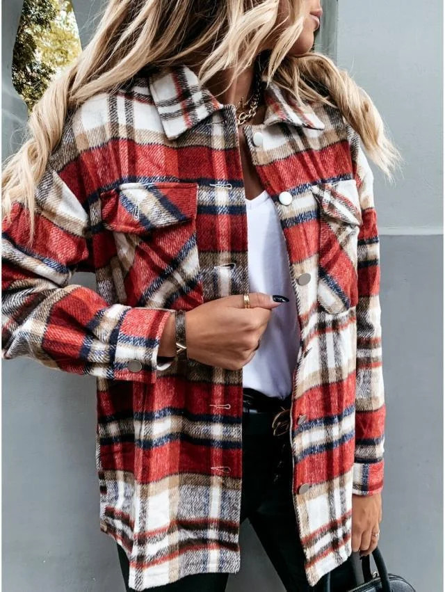 Women's Fashion Long Sleeved Plaid Jacket Shirt Casual Lapel Single Breasted Cardigan Jackets Coa... | Walmart (US)