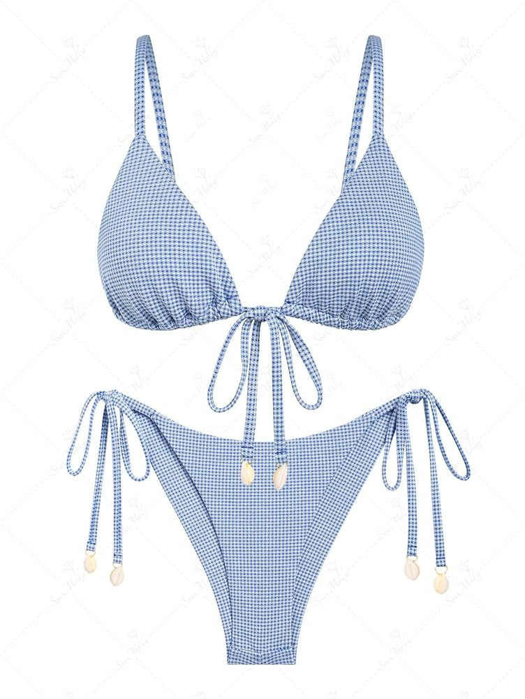 seamoly Contrast Color Red Gingham Spliced High Leg Cheeky Bikini Set | Amazon (US)