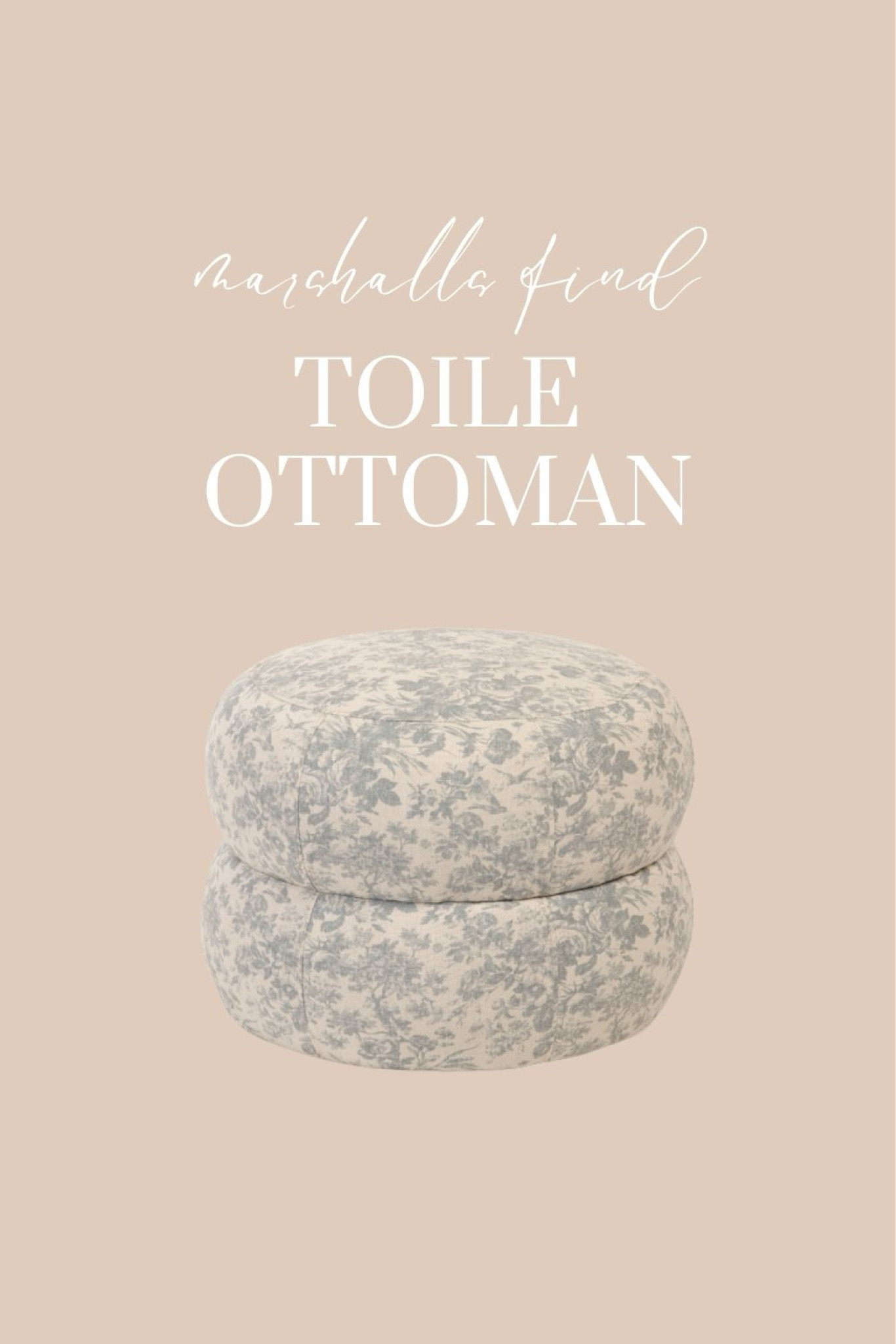 The cutest toile print ottoman from Marshall’s. Would be adorable in a nursery or little girls bedroom. 

#LTKStyleTip #LTKHome