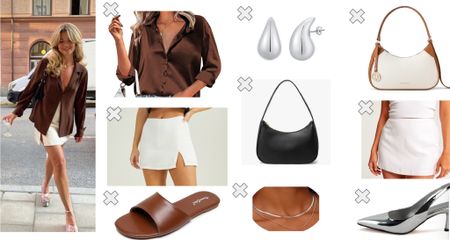 Brown button down long sleeve paired with a white skirt! Accessorize with silver jewelry and brown shoes! 

#LTKstyletip #LTKfindsunder100 #LTKSeasonal