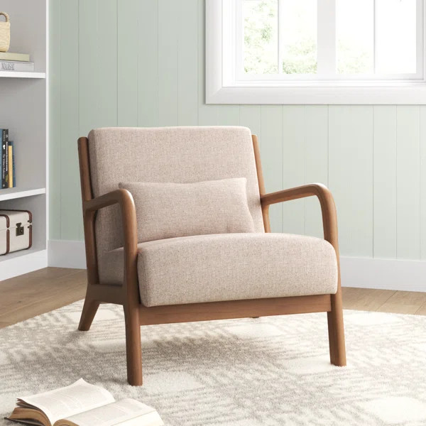 Hertford Upholstered Linen Blend Accent Chair with Wooden Legs and One Pillow | Wayfair North America