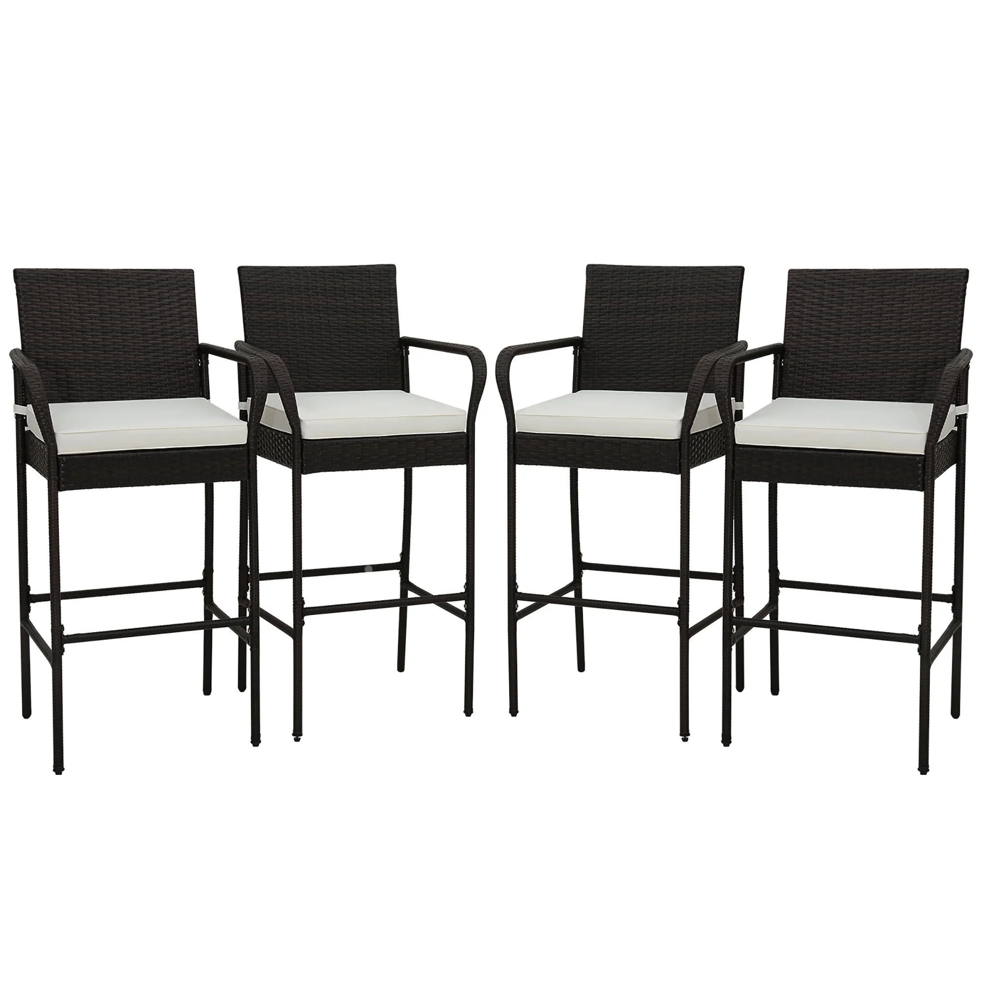 Gymax 4PCS Patio PE Wicker Bar Chairs Counter Height Barstools With Armrests & Cushions | Walmart (US)