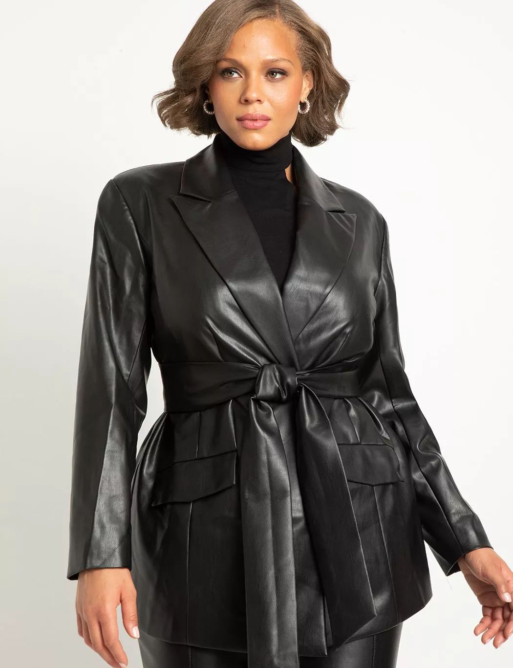 Faux Leather Belted Blazer | Eloquii