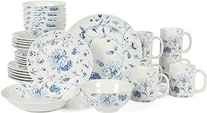 Martha Stewart Empress Bouquet Decorated Porcelain Dinnerware Plates and Bowls Set - Blue Floral,... | Amazon (US)
