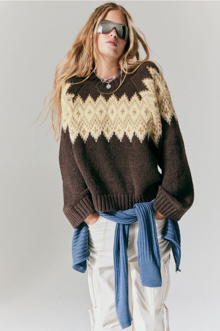 Jacquard-knit Sweater - Dark brown/patterned - Ladies | H&M US | H&M (US + CA)
