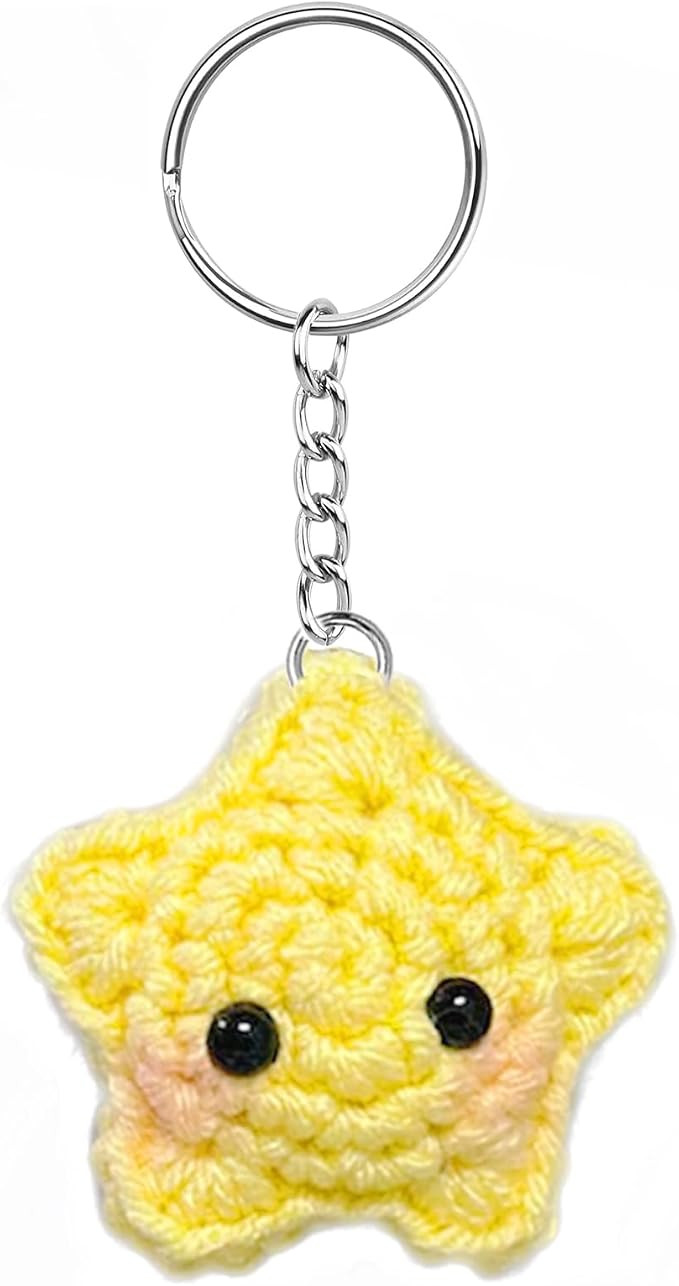 Agromusk Cute Star Keychain,Crochet Kawaii Blush Stars for Car Key Decor,Gold Bag Charms Key Ring... | Amazon (US)