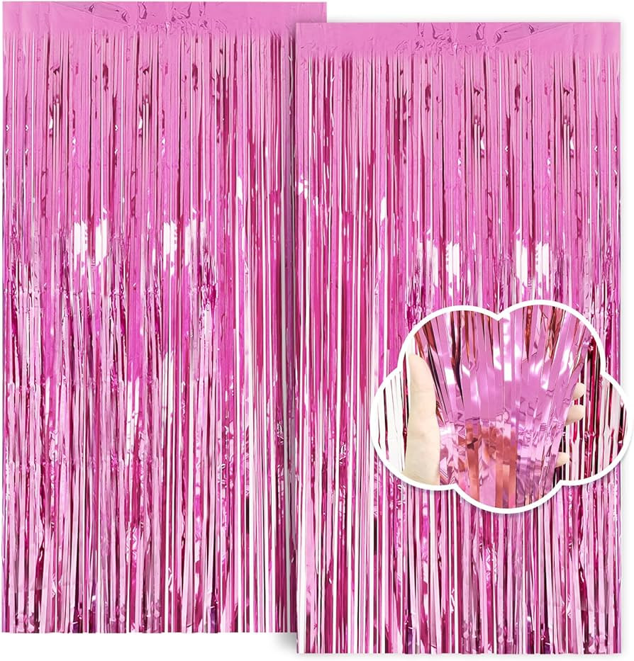 Pink Tinsel Backdrop Friendsgiving Party Decorations 3.3x8.2ft, 2 Pack Foil Fringe Curtains for T... | Amazon (US)