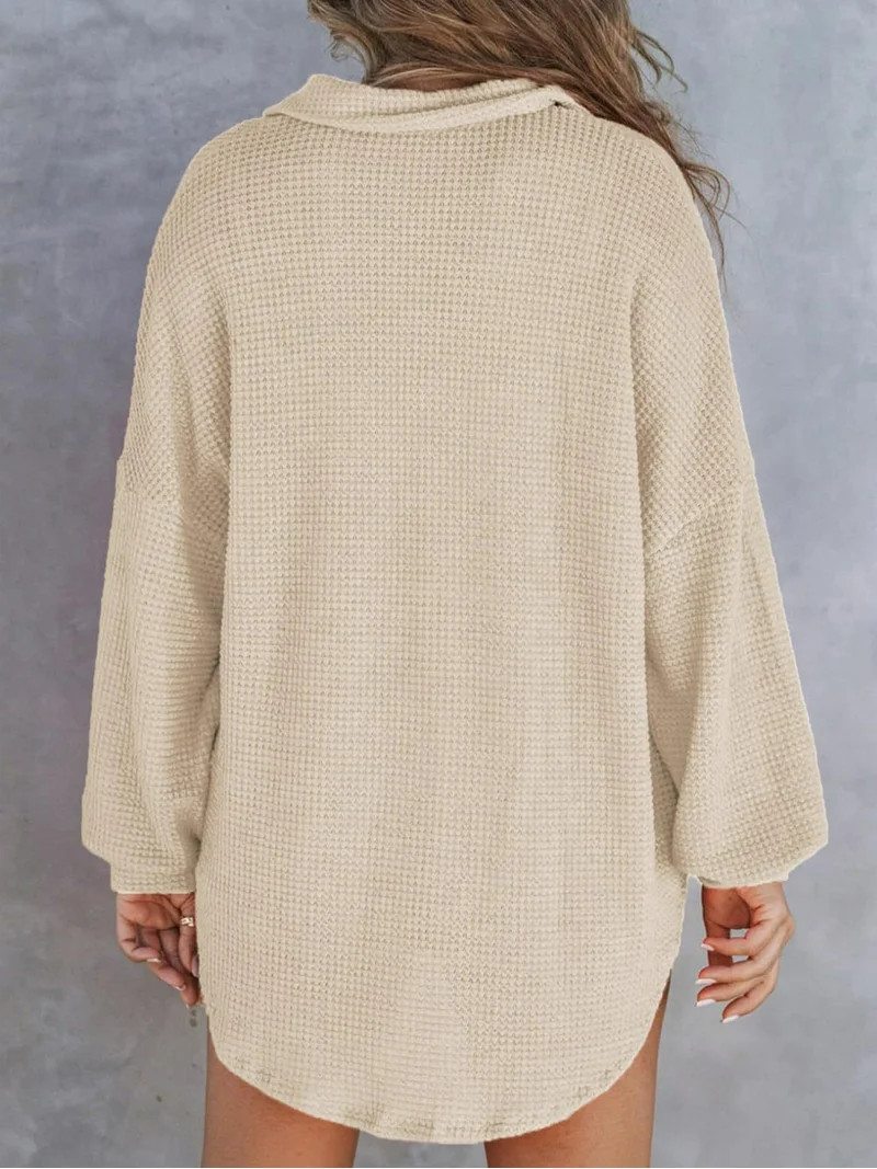 Cuteduck Women's Waffle Knit Tops Henley Casual Shirts Long Sleeve V Neck Solid Color Casual Tuni... | Walmart (US)