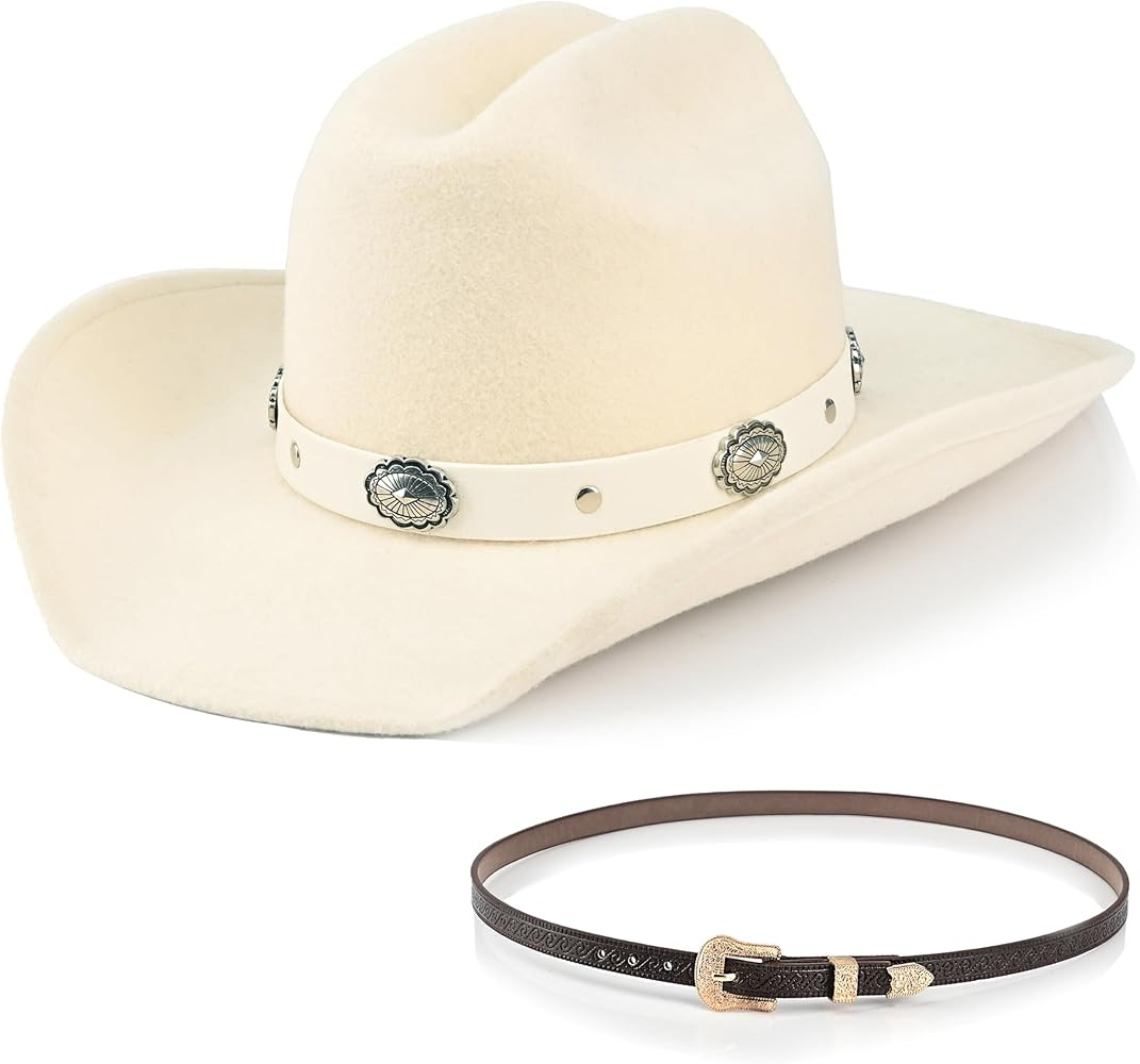 100% Wool Western Cowboy Hat for Men Women Classic Fedora Hat Felt Cowgirls Hats with Two Decorat... | Amazon (US)