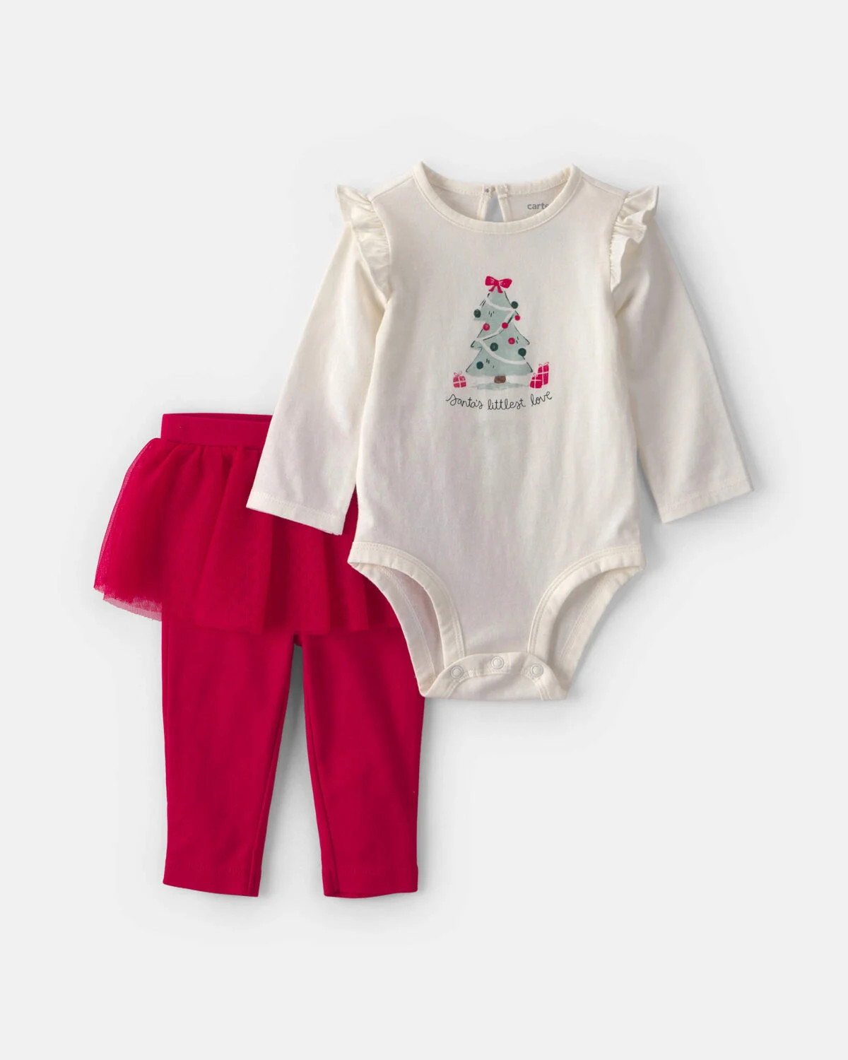 Baby Girl 2-Piece 'Santa's Littlest Love' Long-Sleeve Bodysuit & Tutu Pant Set - Red/Cream | Carter's Inc