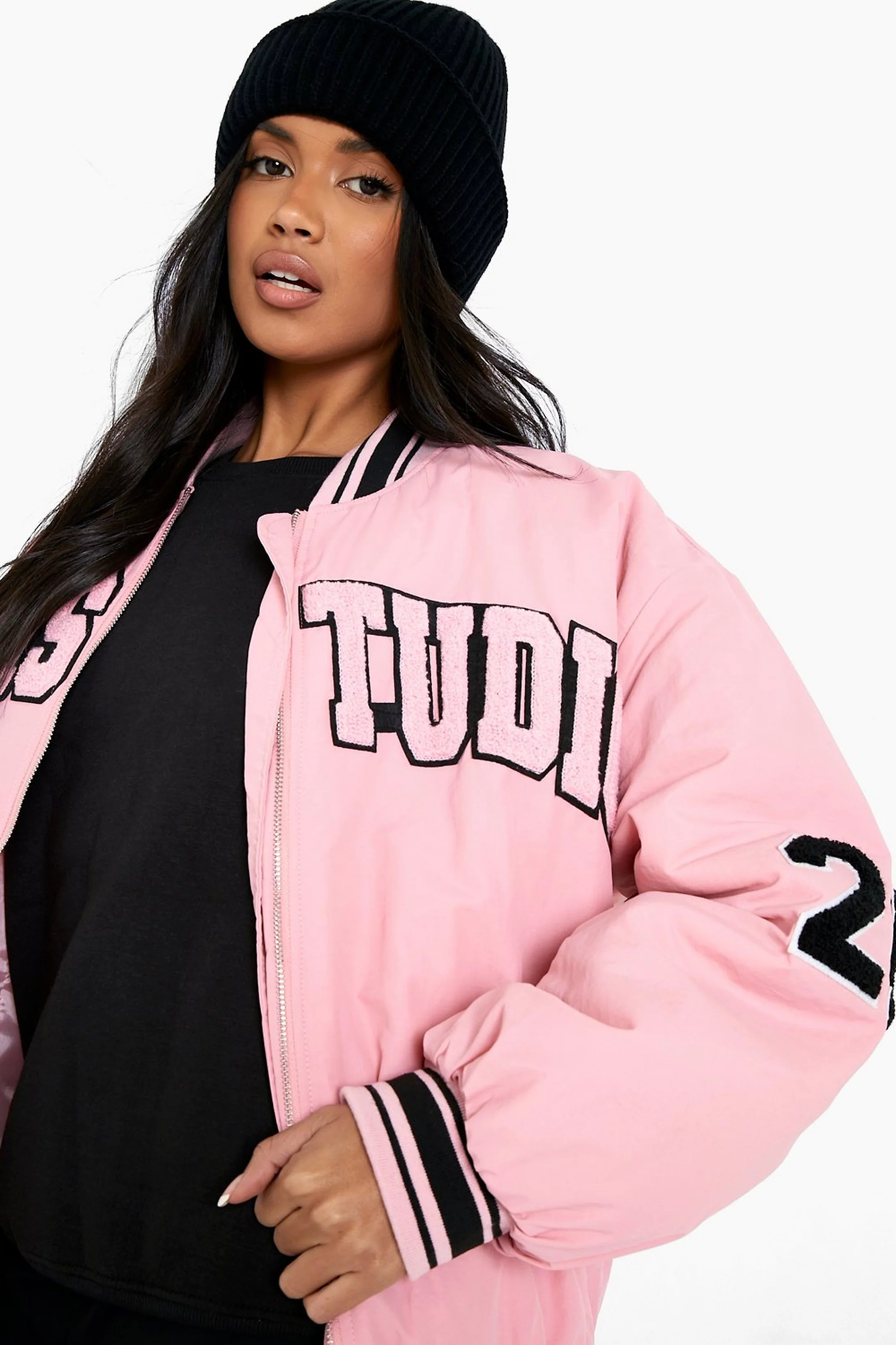 Pink Design Studio Varsity Jacket | Boohoo.com (US & CA)
