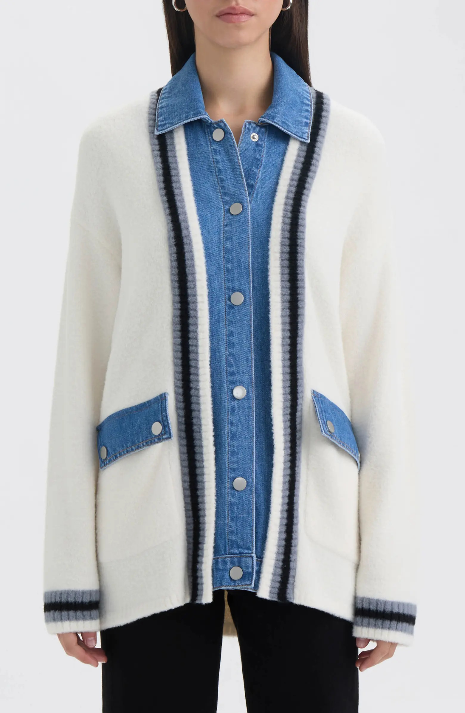 NVLT Denim Trim Varsity Cardigan | Nordstromrack | Nordstrom Rack