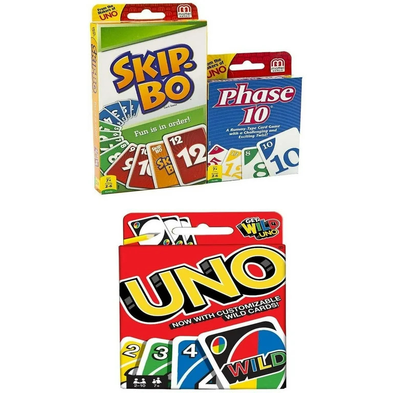 Mattel Uno Skip Bo and Phase 10 Combo Card Game Pack of 3 - Walmart.com | Walmart (US)