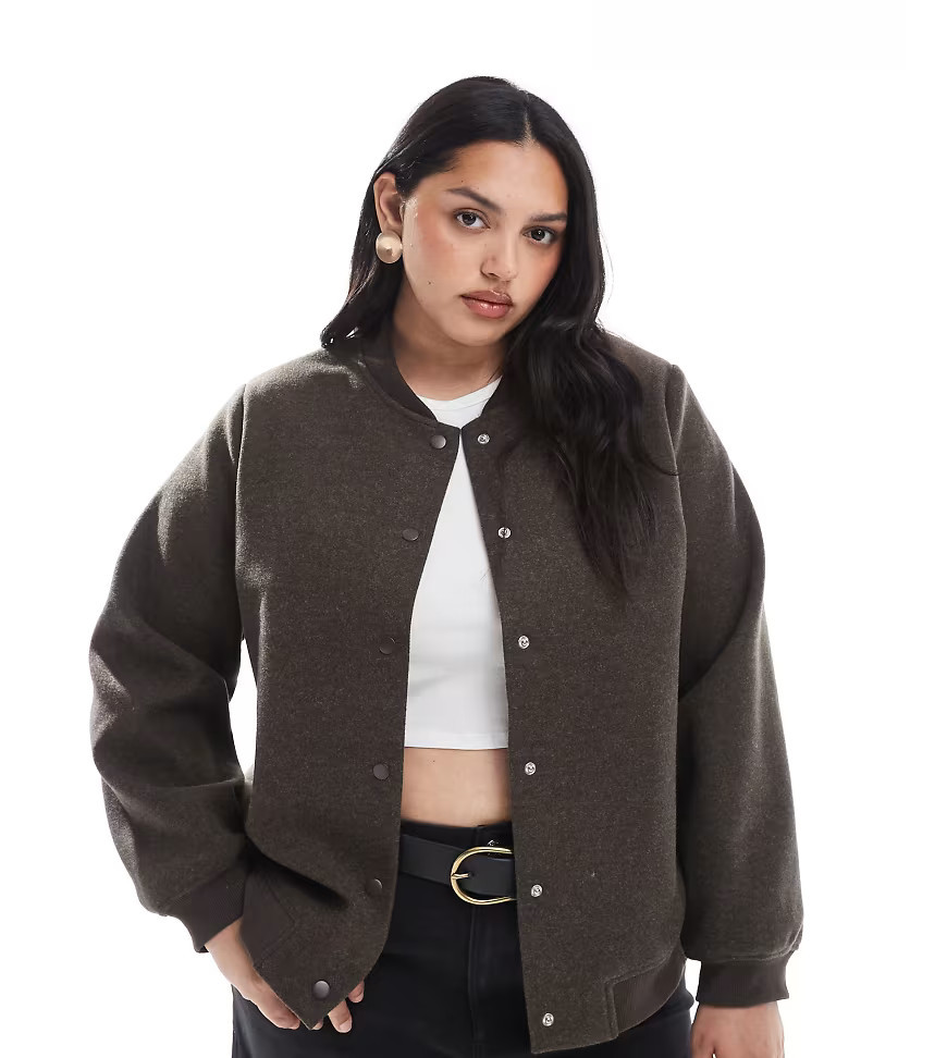 Vero Moda Curve bomber jacket in chocolate brown | ASOS (Global)