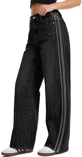 Tapata Women's 28"/30"/32"/34" Wide Leg Jeans Side Stripe Mid-Rise Elastic Waist Denim Pants Tren... | Amazon (US)