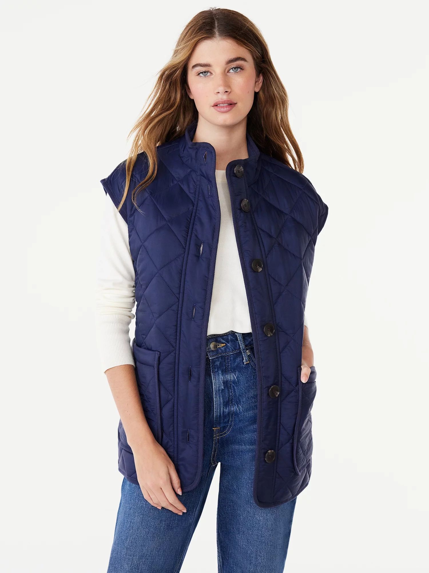 Free Assembly Women's Quilted Vest with Belt, Sizes XS-XXL - Walmart.com | Walmart (US)
