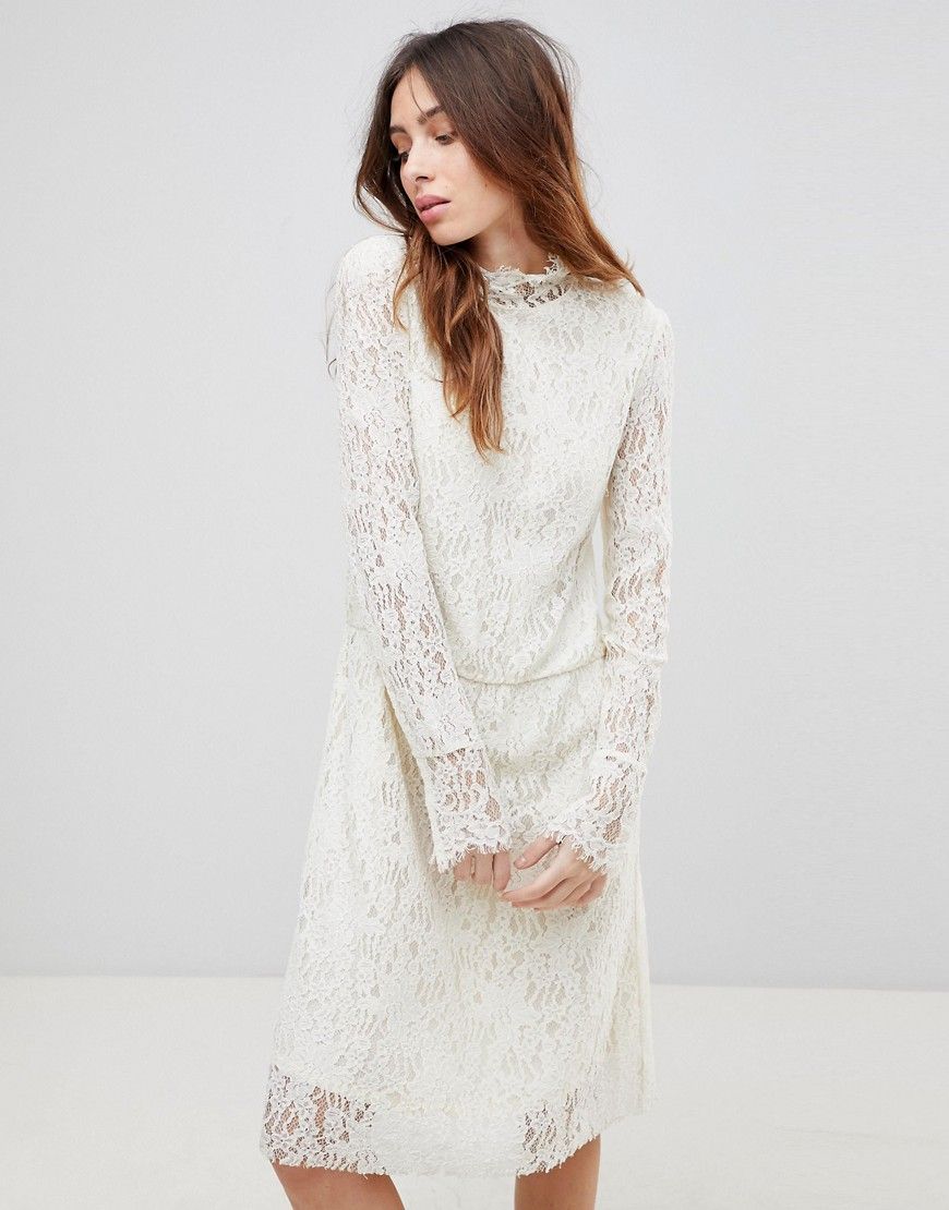 See U Soon Lace Dress with High Neck - Cream | ASOS US