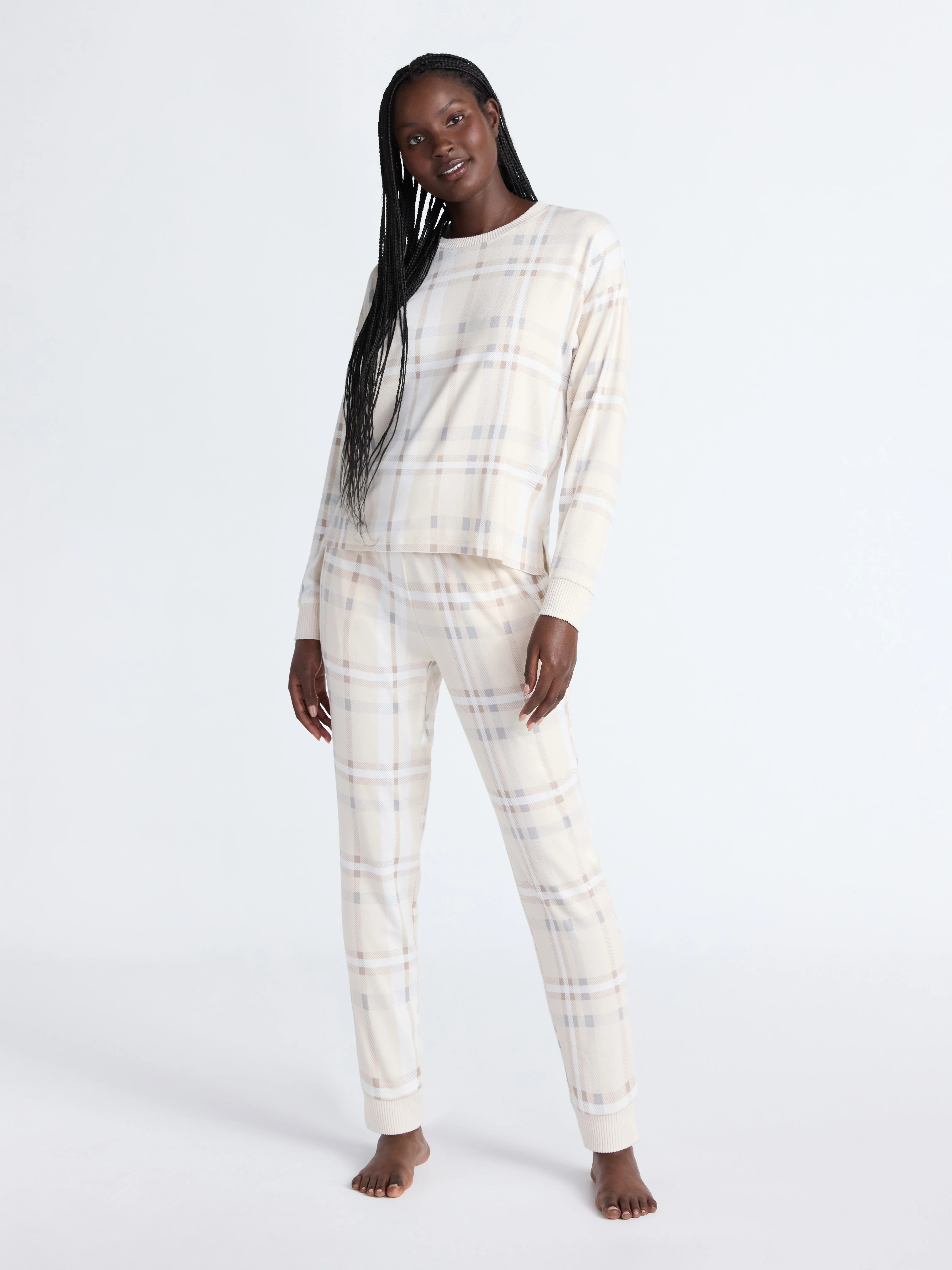 Joyspun Women's Cozy Lounge Collection Hacci Knit Long Sleeve Top and Joggers Pajama Set, Sizes X... | Walmart (US)