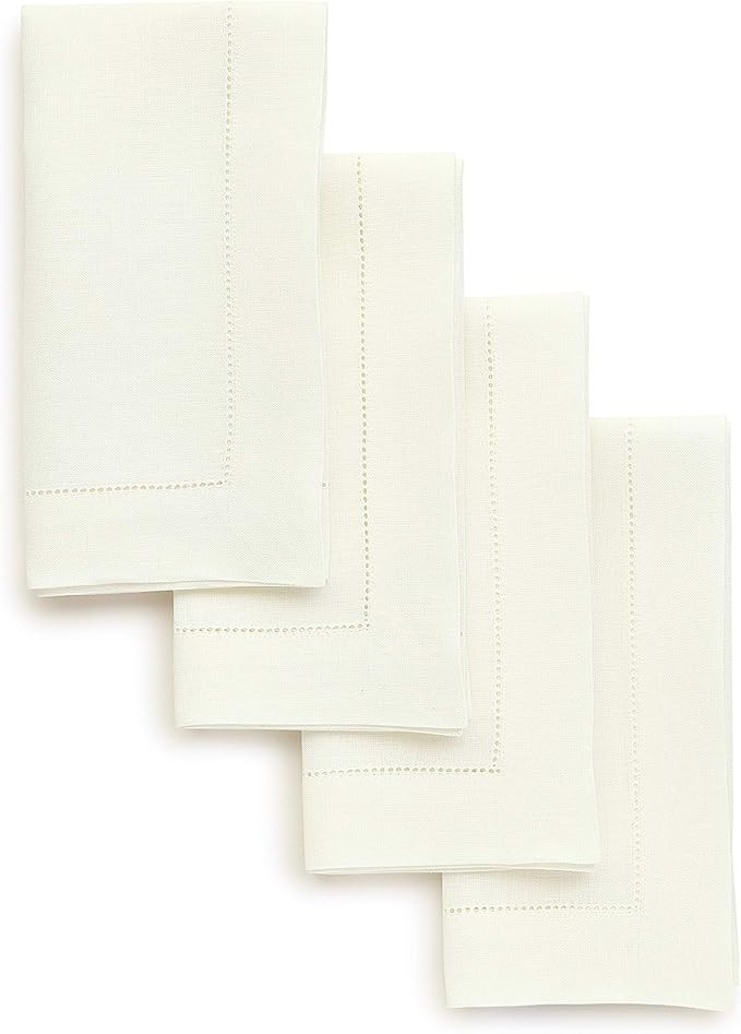 Solino Home Ivory Linen Napkins Set of 4-100% Pure Linen Hemstitch Dinner Napkins 20 x 20 Inch fo... | Amazon (US)