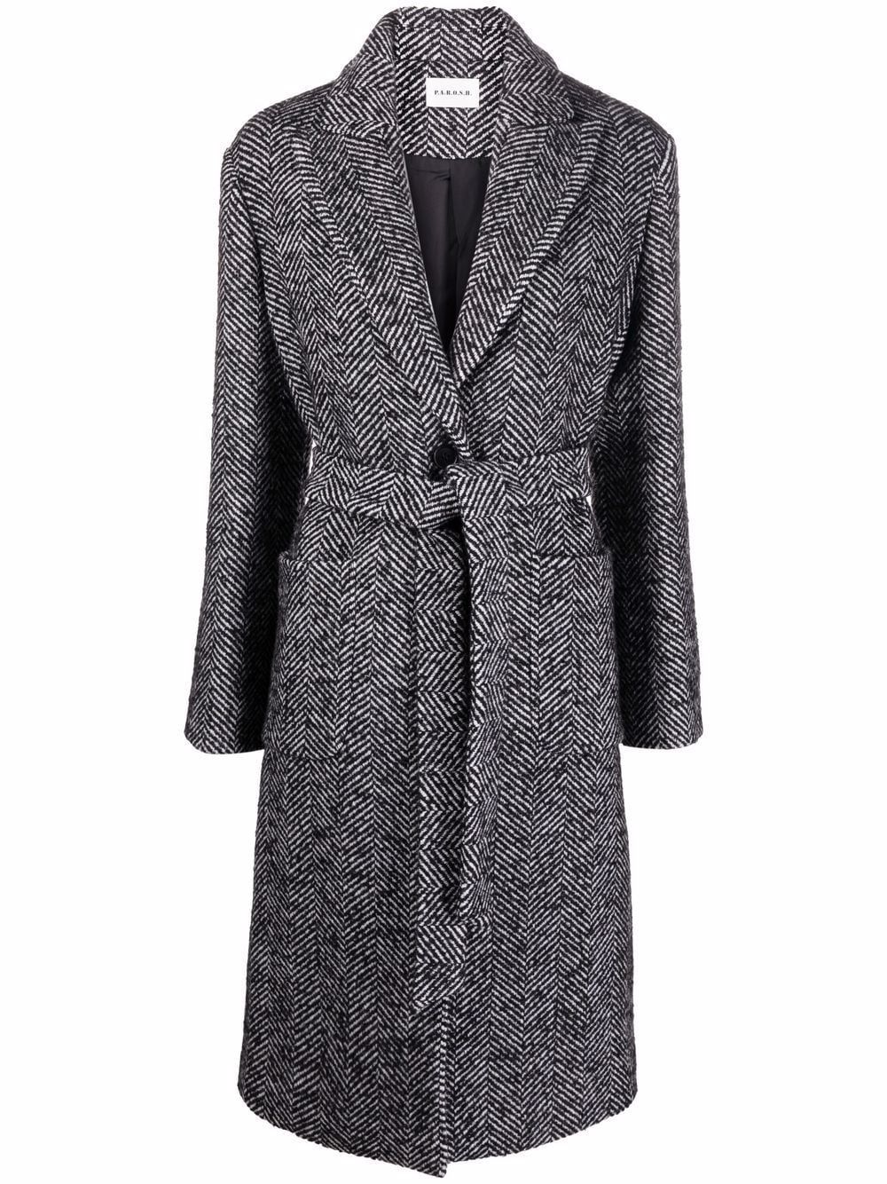herringbone-knit belted coat | Farfetch (US)