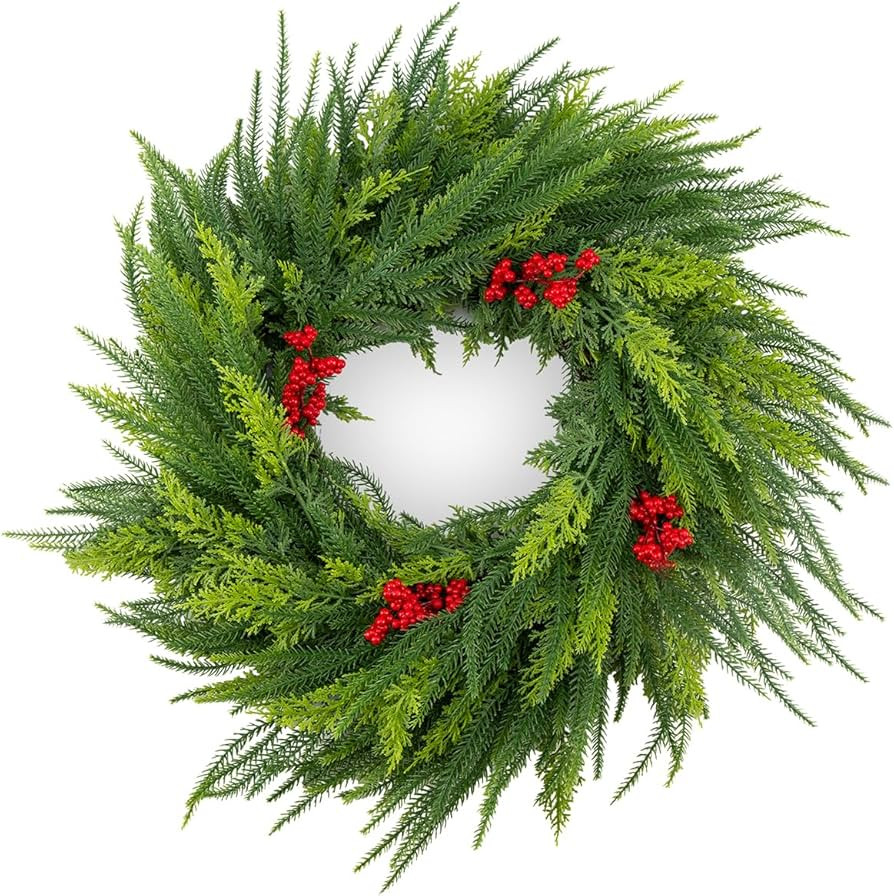 26 inch Norfolk Pine Wreath for Front Door with Lights, Artificial Norfolk Christmas PineWreath f... | Amazon (US)