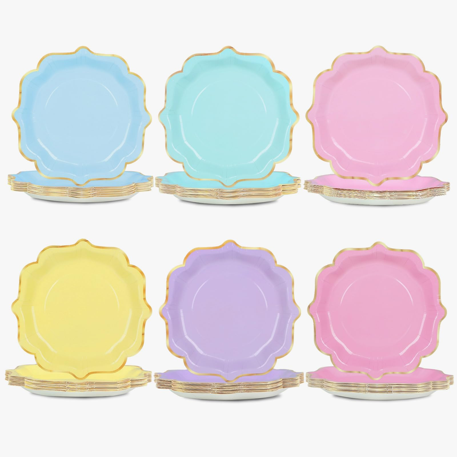 60Pcs Pastel Rainbow Scalloped Paper Plates 9in Colorful Pastel Party Dinner Plates Disposable Bo... | Amazon (US)