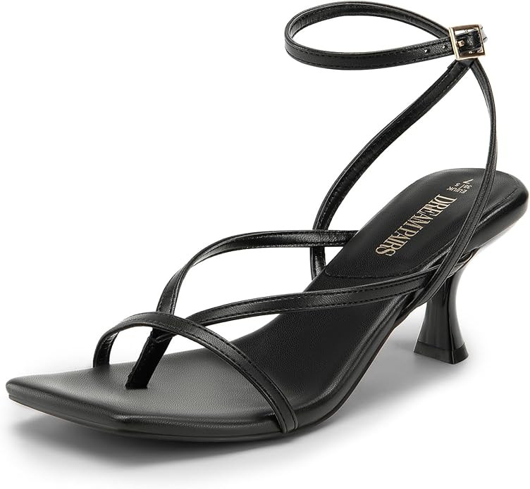 DREAM PAIRS Women's kitten Low Strappy Lace Up Heels Open Square Toe Thong Ankle Strap Heels Sexy... | Amazon (US)