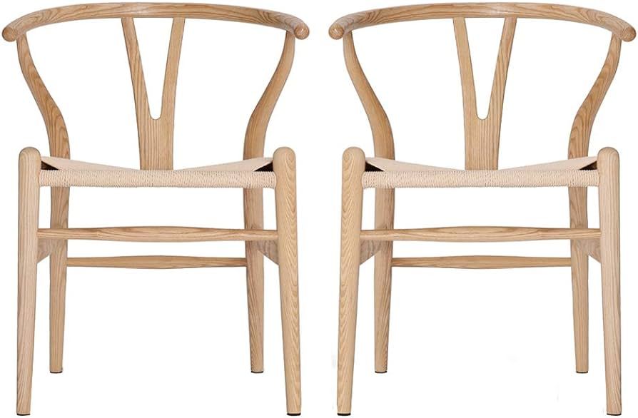 VODUR Wishbone Chair Natural Solid Wood Dining Chairs/Hans Vegner Y Chair Rattan and Wood Accent ... | Amazon (US)