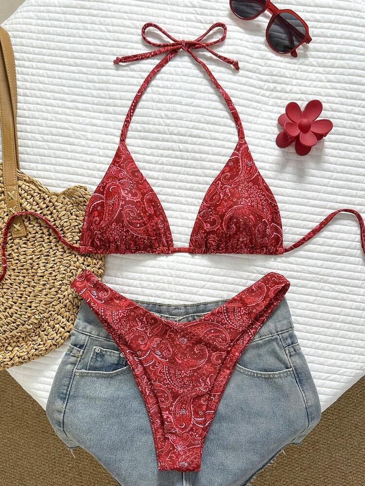 Swim Basics Conjunto de bikini de dos piezas con estampado tropical, ropa casual de resort | SHEIN