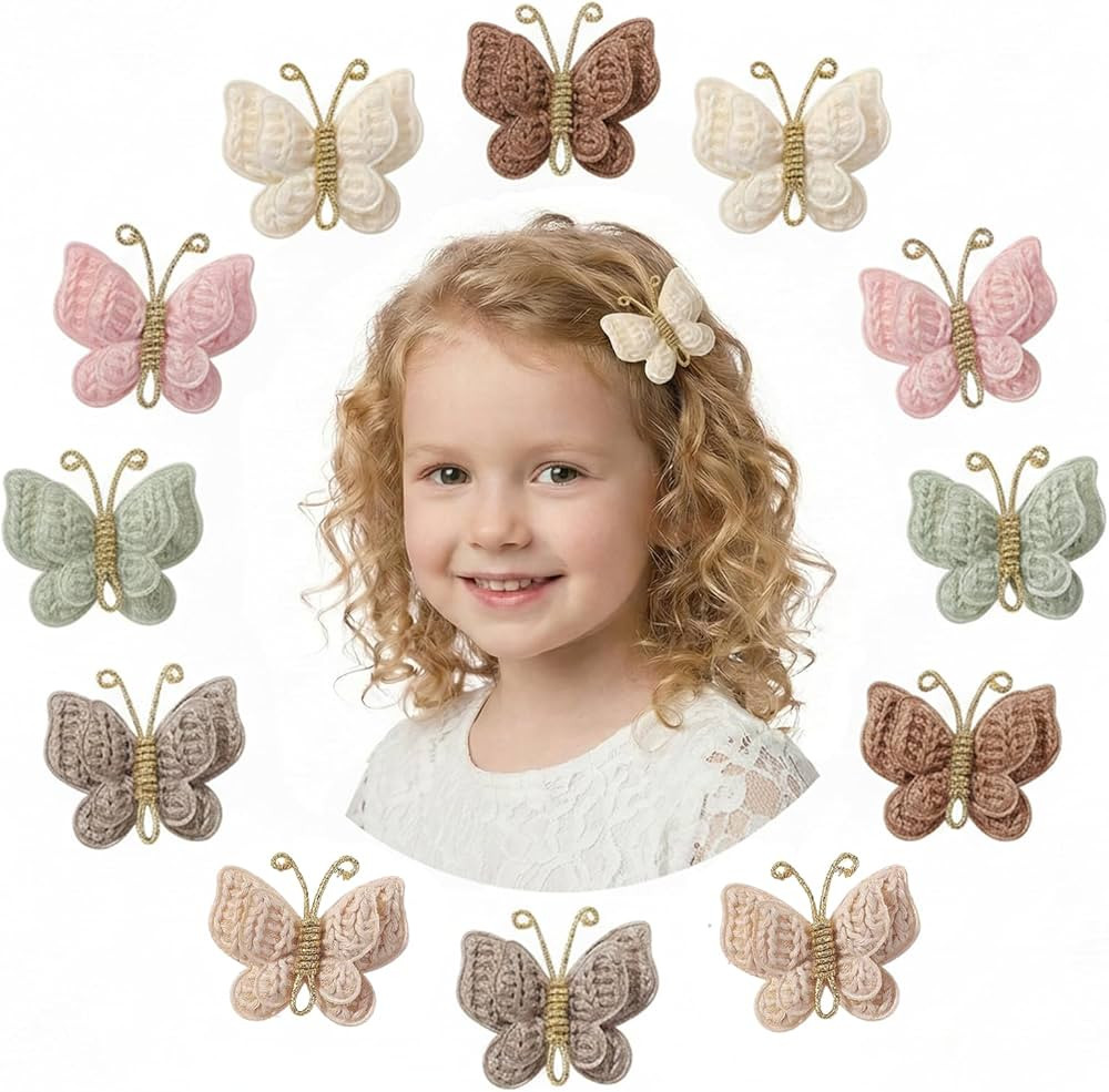 12 Pcs Butterfly Hair Bow Girl, Beige Kid's Cute Hair Clips Barrettes Accessories for Infants Tod... | Amazon (US)