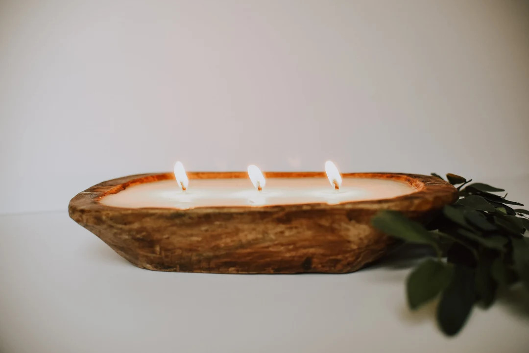 Wood Dough Bowl Soy Candle Rustic Candle Farmhouse Decor 3 Wick Candle Rustic Decor Dough Bowl Ho... | Etsy (US)