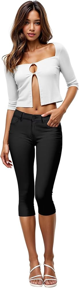 Hybrid & Company Women's Ultra Stretch Mid Rise Skinny Capri Pants with Pockets | Amazon (US)