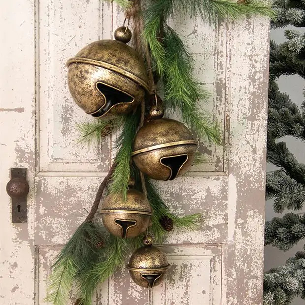 Hanging Antique Gold Metal Jingle Bells | Antique Farm House