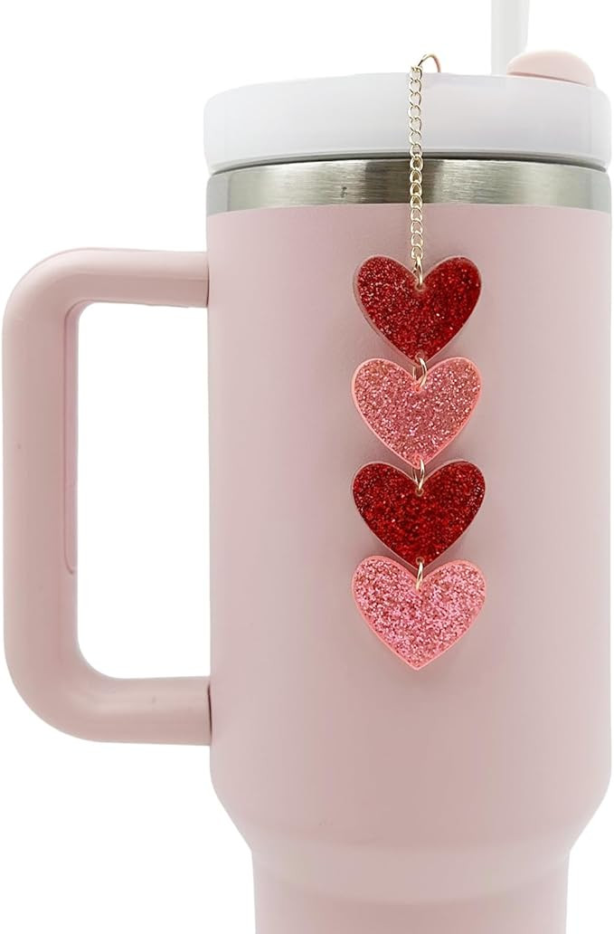 Valentine's Day Tumbler Ornament – Glitter Heart Cup Chain for Stanley 30oz 40oz, Pink Red Stra... | Amazon (US)