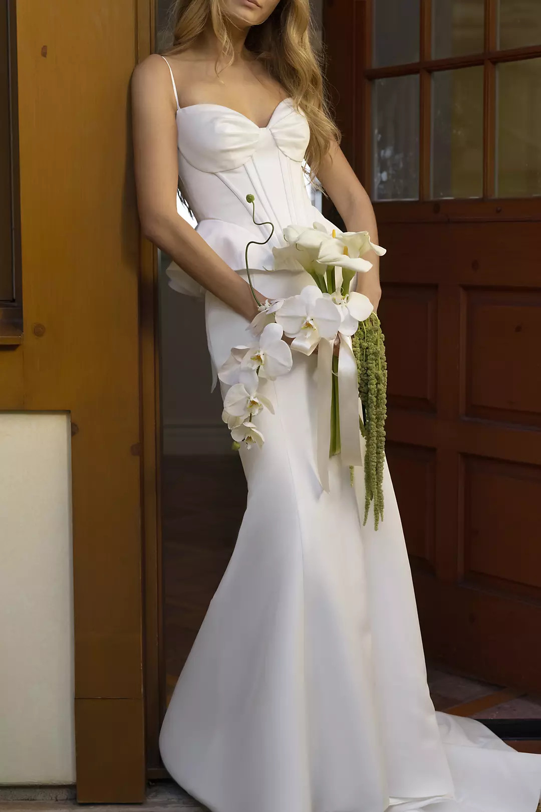 Two-Piece Satin Peplum Mermaid Dress | David's Bridal