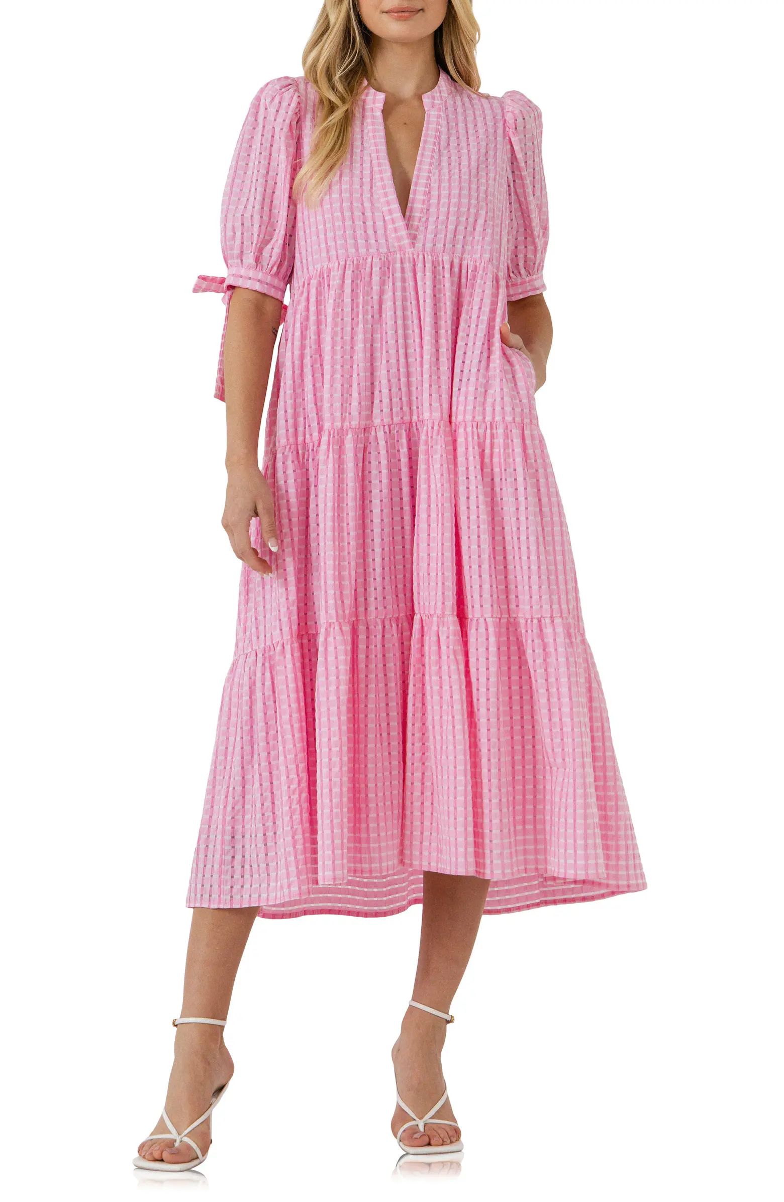 Gingham Tiered Midi Dress | Nordstrom