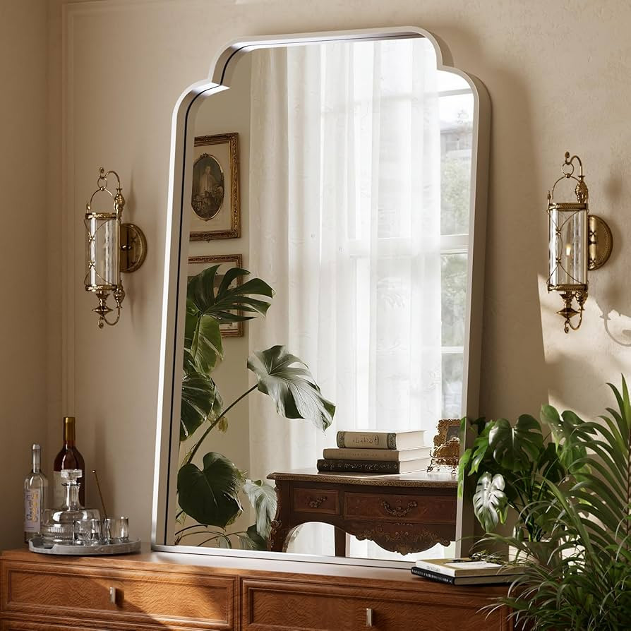 GLSLAND 30"x48" Petal Arch Bathroom Mirror – Modern Metal Frame Vanity Mirror with Scalloped Ed... | Amazon (US)