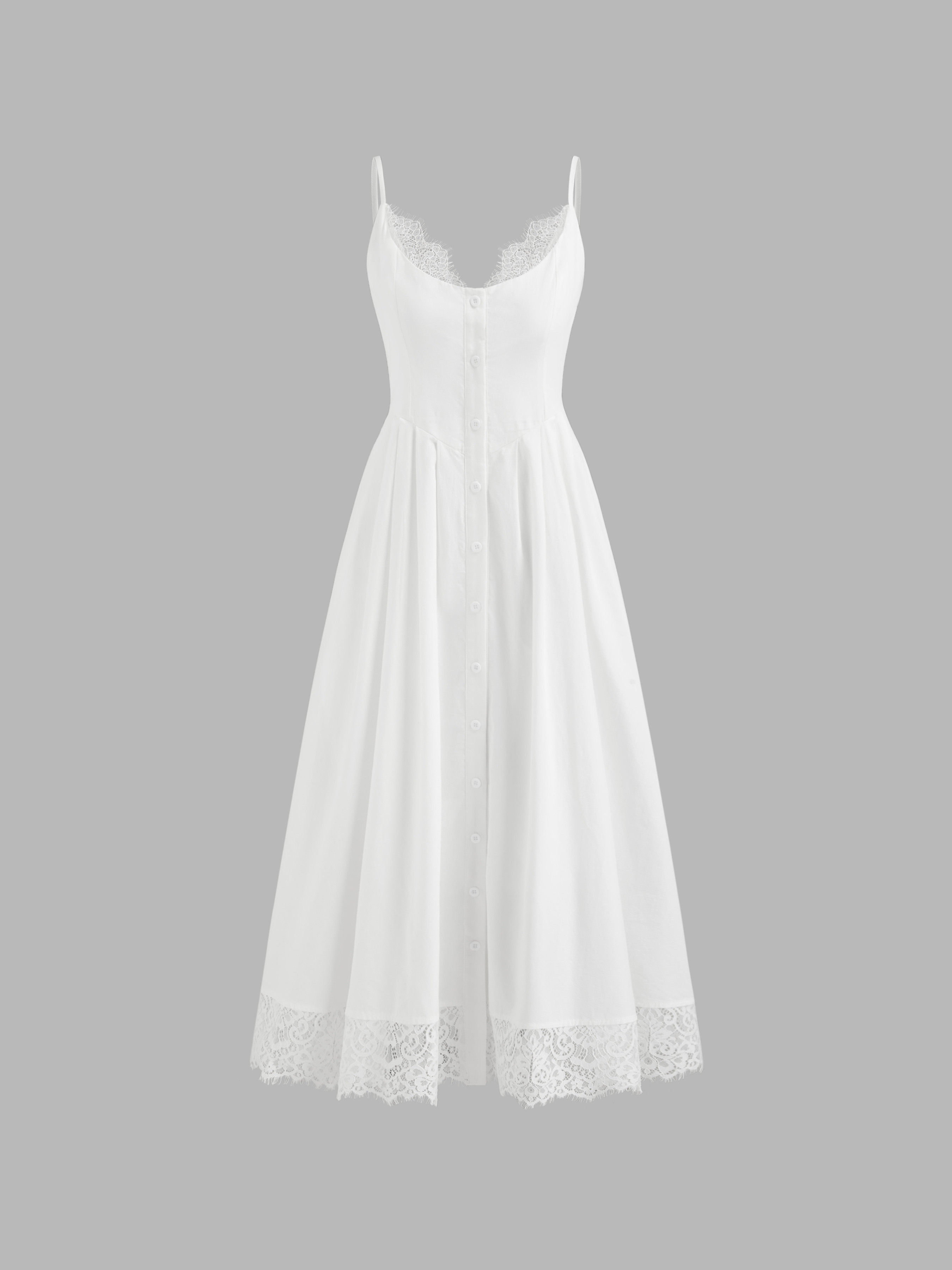Wedding Wedding Guest Dress wedding guest wedding Woven Cotton V-neck Lace Trim Button Through Ca... | Cider