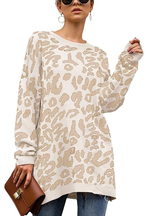 ECOWISH Women's Oversized Leopard Print Sweater Long Sleeve Casual Camouflage Print Knitted Jumpe... | Amazon (US)