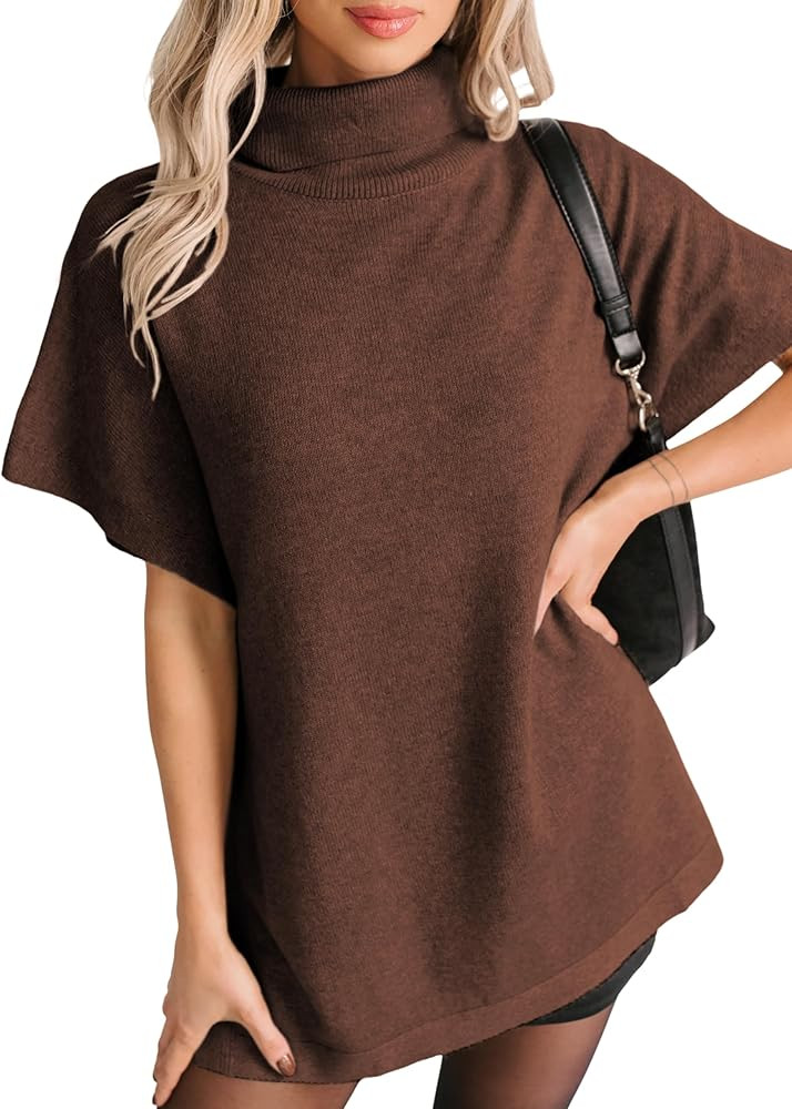 Yidarer 2026 Womens Turtleneck Knit Sweaters Short Batwing Sleeves Relaxed Fit Casual Pullover To... | Amazon (US)