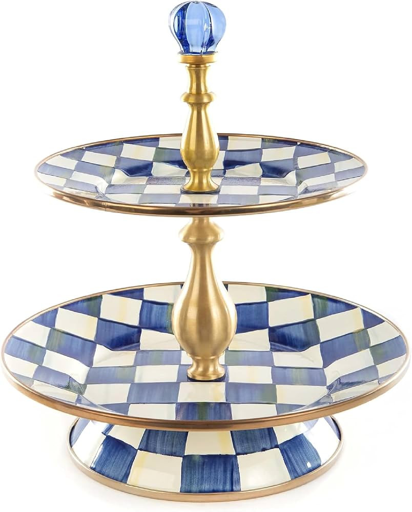 MACKENZIE-CHILDS Enamel Two-Tier Sweet Stand, Two-Tiered Serving Tray for Dessert, Blue-and-White... | Amazon (US)