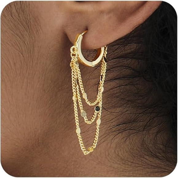 Ritach Trendy Gold Huggie Hoop Earrings for Women Shiny 925 Sterling Silver Disco Ball Cute Chain... | Amazon (US)