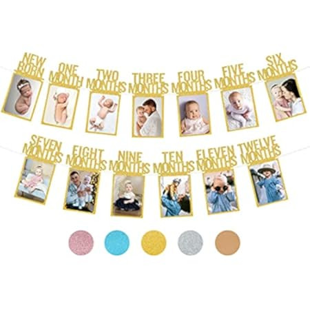 Whaline 1st Birthday Baby Photo Banner for Newborn to 12 Months, Monthly Milestone Photograph Buntin | Amazon (US)