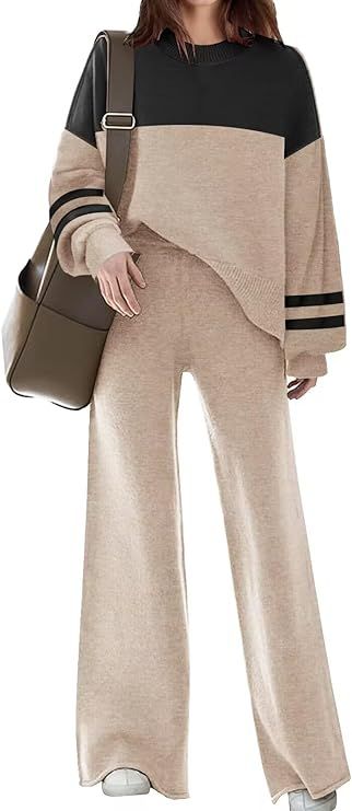 Disamer Womens 2 Piece Outfits Sweater Set Long Sleeve Knit Pullover Sweater Top Wide Leg Pants L... | Amazon (US)