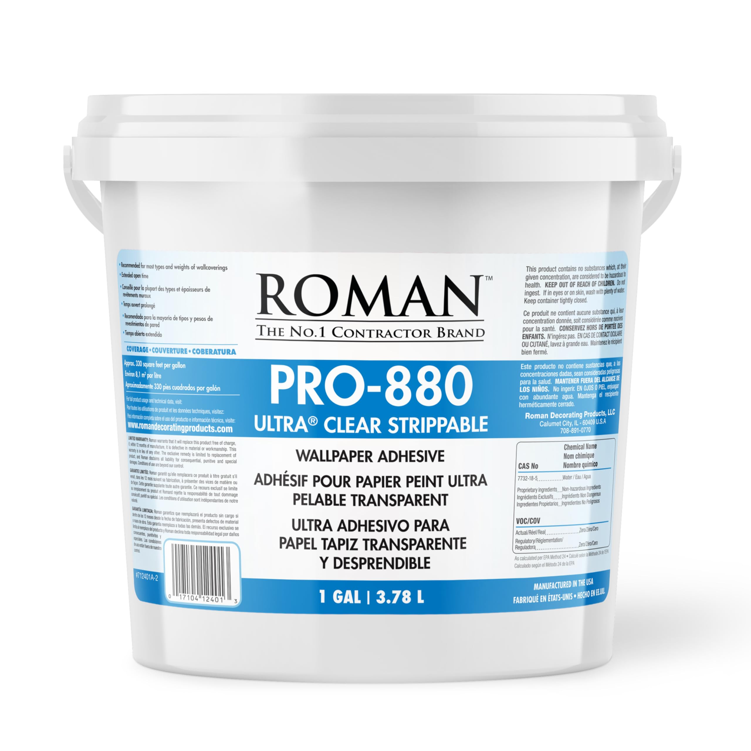 PRO-880 Wallpaper Adhesive & Paste for Any Wallcovering - Ultra Clear Strippable, 1 Gallon(330 sq... | Amazon (US)
