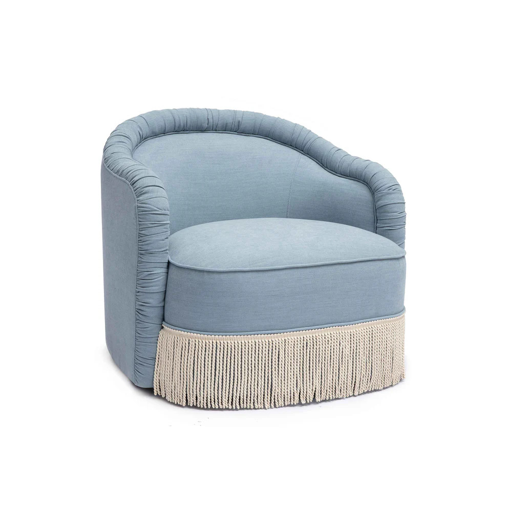 Pamela Faded Blue Upcycled Fabric Tassel Lounge Chair | TOV Furniture