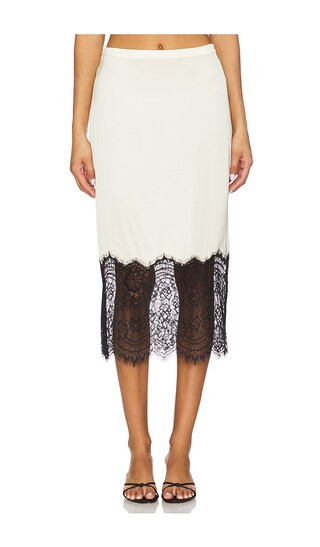 Satin Lace Slip Midi Skirt in Ecru003 | Revolve Clothing (Global)
