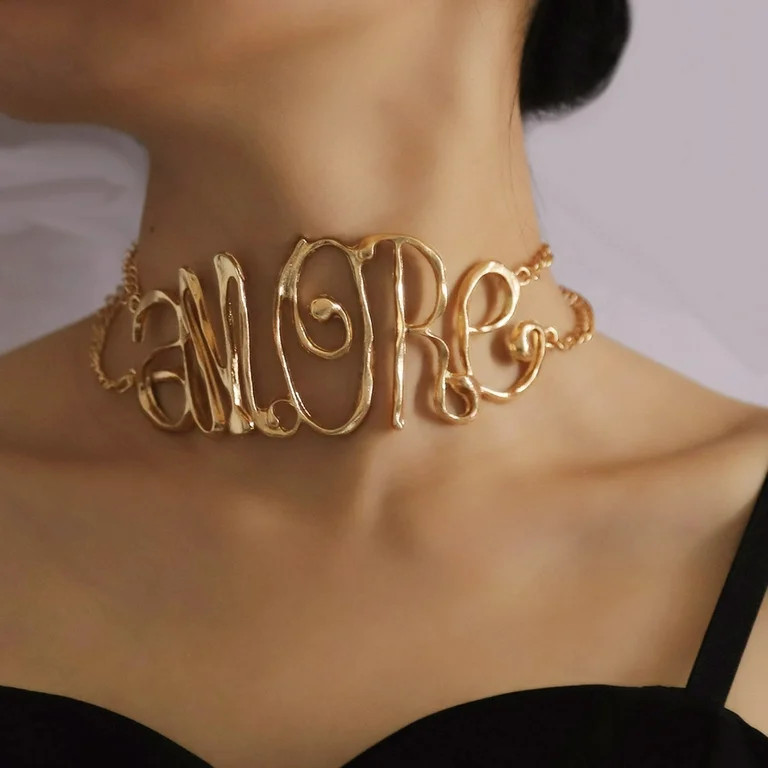 Exaggerated Hip-hop Heavy Metal Letter Love Choker for Women Party Club Necklace Jewelry Gift | Walmart (US)