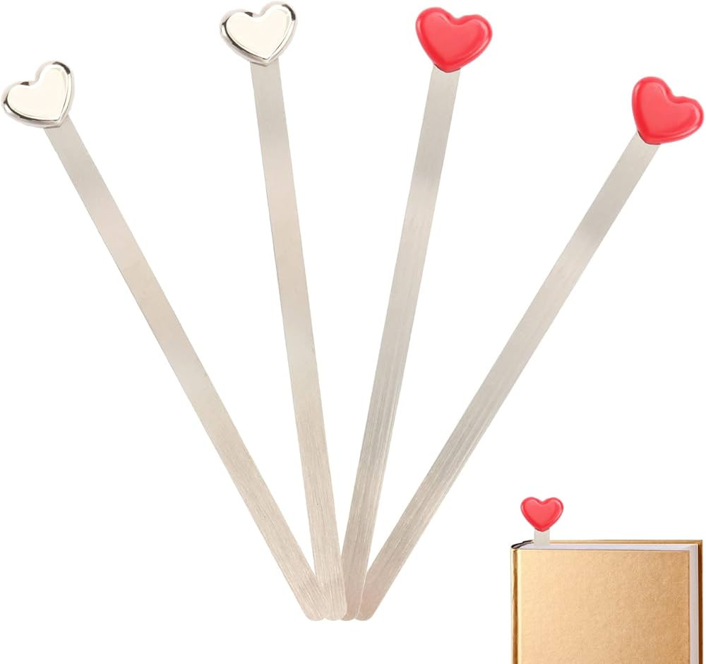 4 Pack Metal Heart-Shaped Bookmark Reading Page Markers Heart Metal Bookmark for Book Lover Gift ... | Amazon (US)